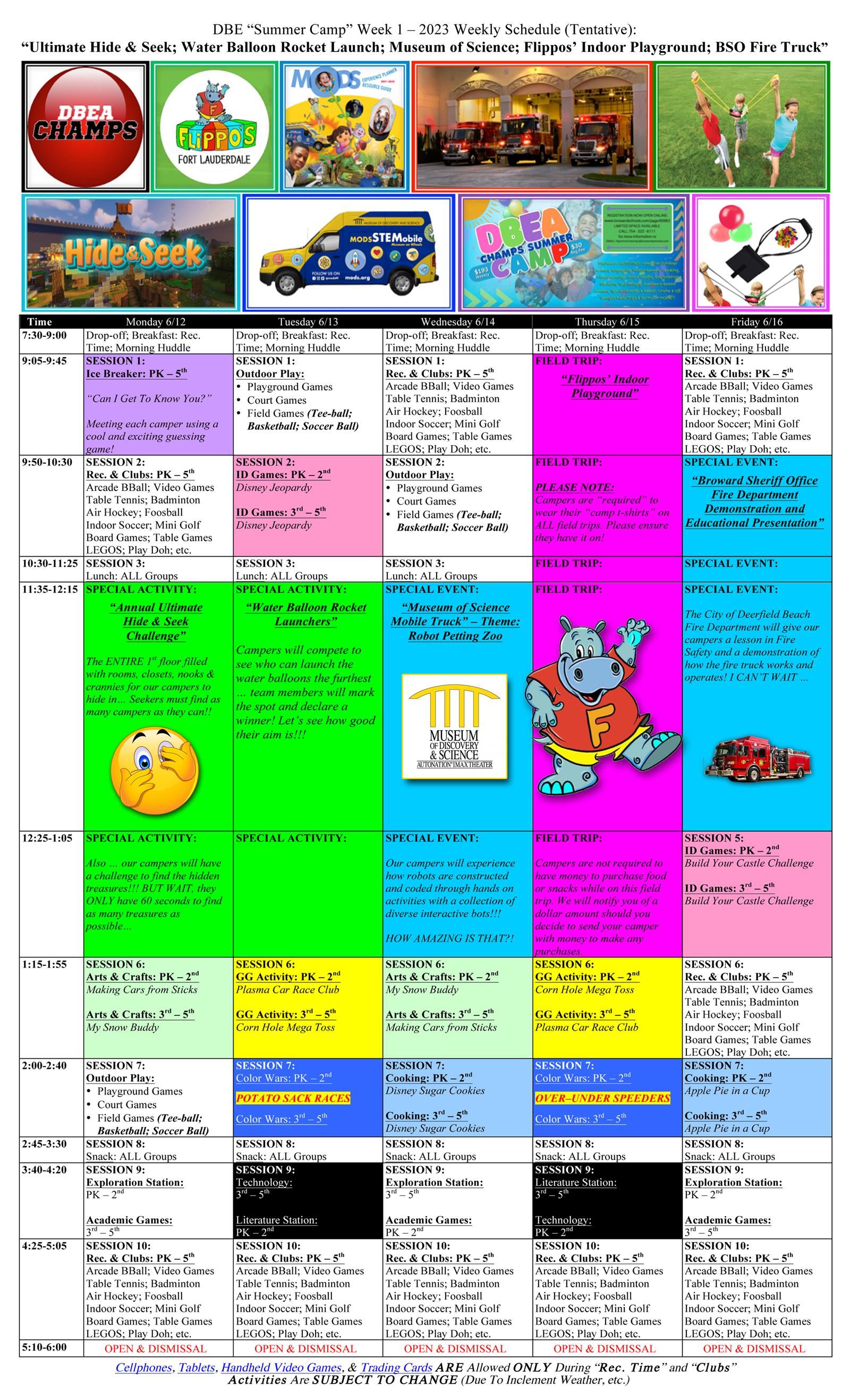 DBEA Week 1 Schedule